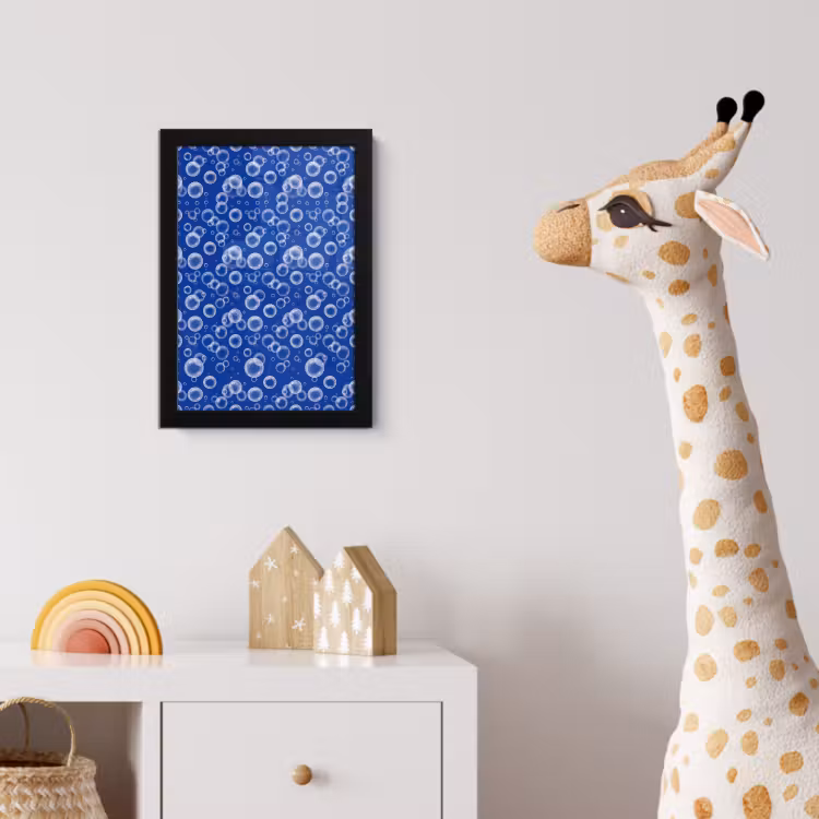Bubbels - Patroon - Blauw fotolijst zwart zonder passe partout klein -usfeer4_kinderkamer