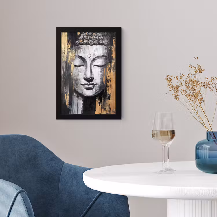 Boedhha - Penseelstreken - Goud - Abstract fotolijst zwart zonder passe partout klein -sfeer4
