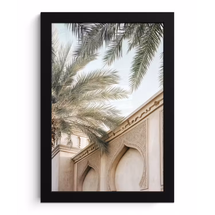 Gebouw - Palmbomen - Beige - Zon fotolijst zwart zonder passe partout klein -3d