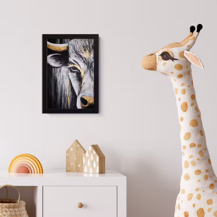 Stier - Hoorns - Snuit - Goud fotolijst zwart zonder passe partout klein -usfeer4_kinderkamer