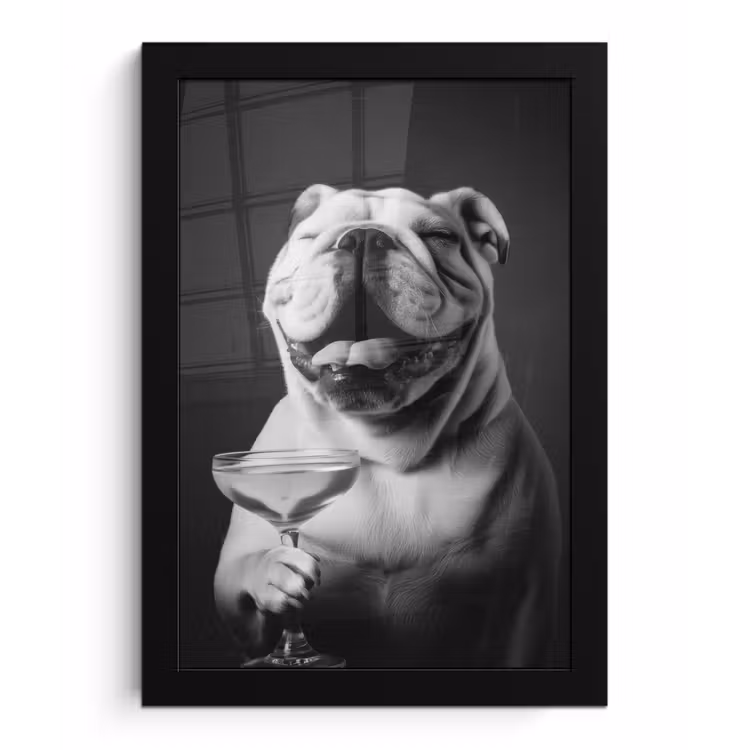 Buldog - Hond - Glas fotolijst zwart zonder passe partout klein -3d