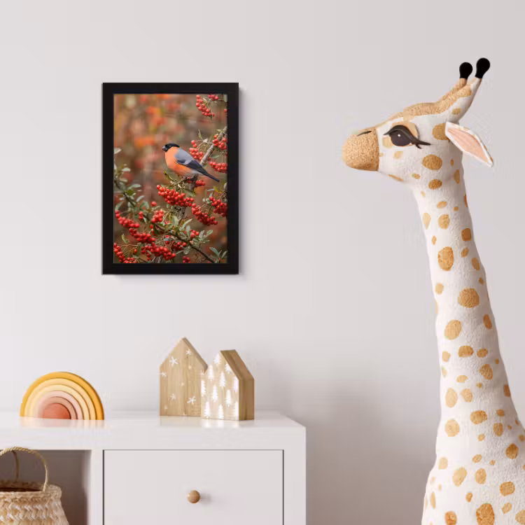 Goudvink - Bessen - Herfst - Natuur - Kleurrijk fotolijst zwart zonder passe partout klein -usfeer4_kinderkamer