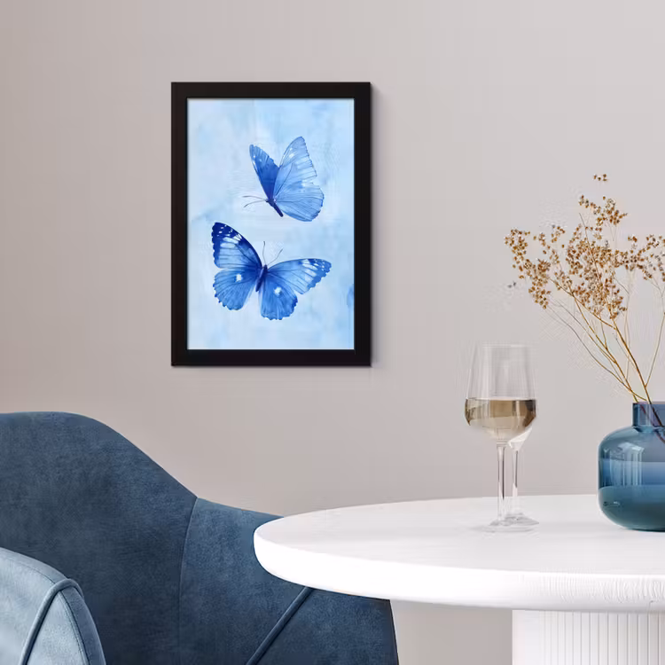 Vlinders - Sierlijk - Blauw fotolijst zwart zonder passe partout klein -sfeer4