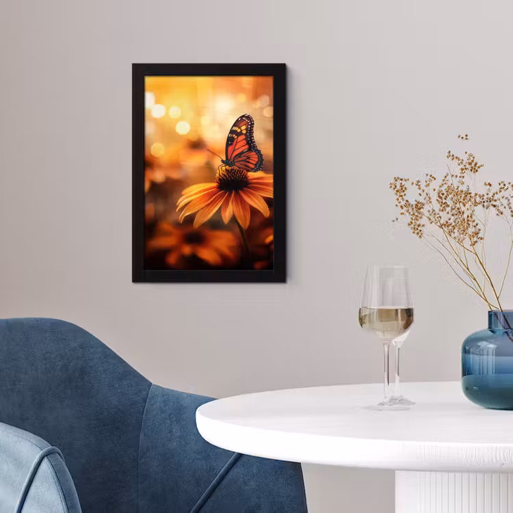 Vlinder - Bloemen - Oranje fotolijst zwart zonder passe partout klein -sfeer4