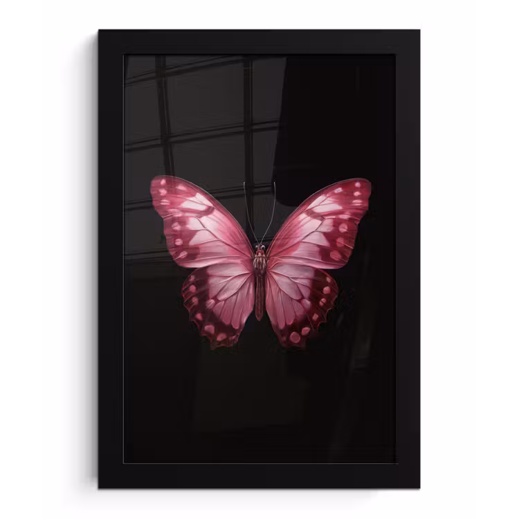 Vlinder - Fuchsia - Grafisch fotolijst zwart zonder passe partout klein -3d