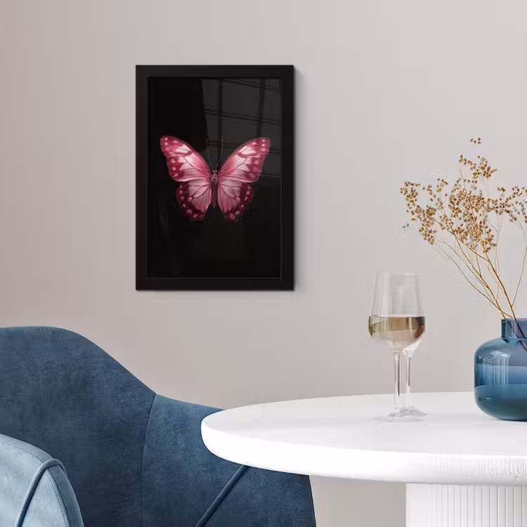 Vlinder - Fuchsia - Grafisch fotolijst zwart zonder passe partout klein -sfeer4