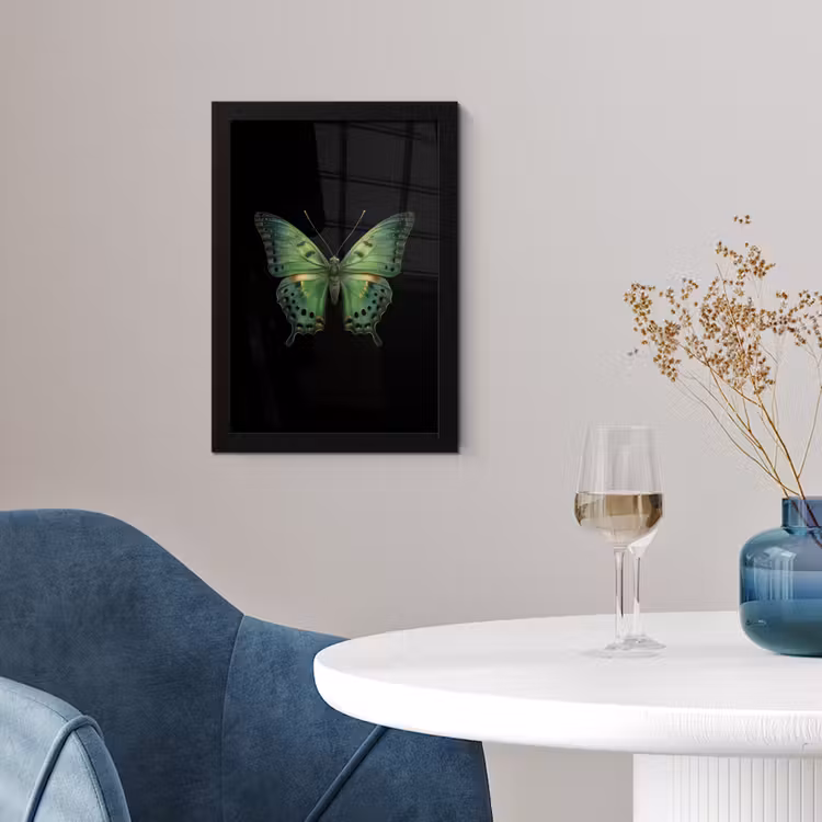 Vlinder - Groen - Diepte fotolijst zwart zonder passe partout klein -sfeer4