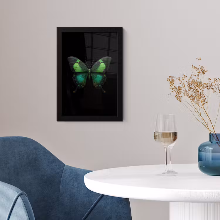Vlinder - Groen - Opvallend fotolijst zwart zonder passe partout klein -sfeer4