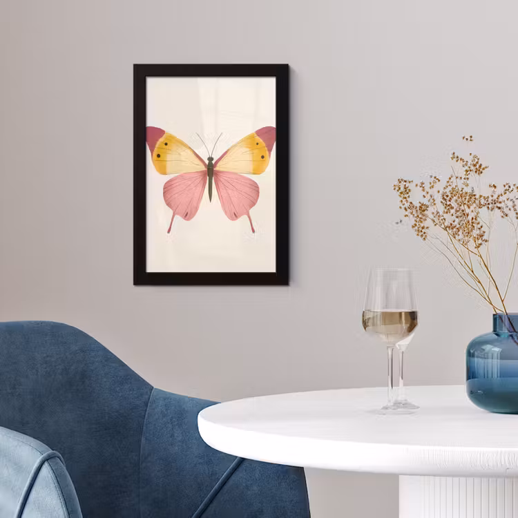Vlinder - Illustratie - Roze fotolijst zwart zonder passe partout klein -sfeer4