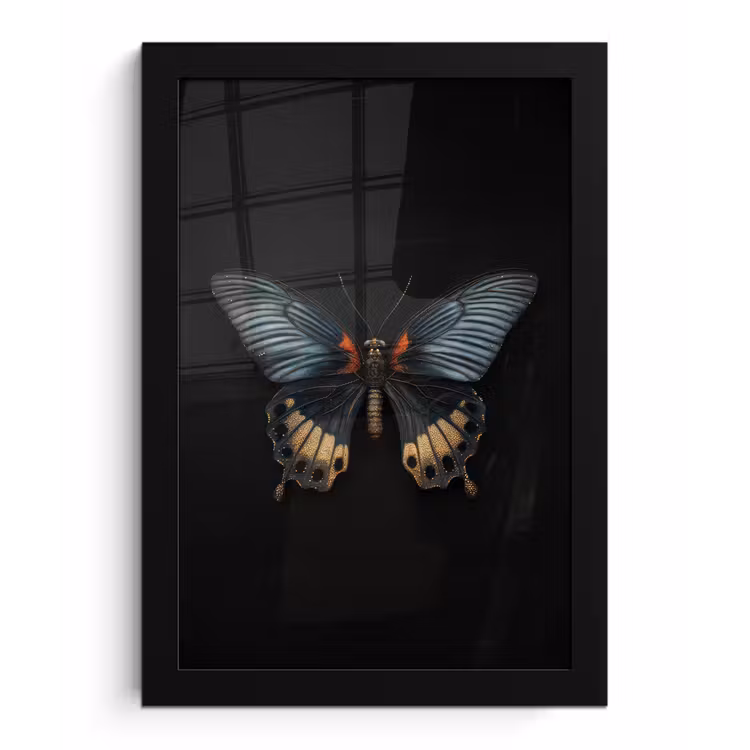 Vlinder - Metaalachtig - Geometrisch patroon fotolijst zwart zonder passe partout klein -3d