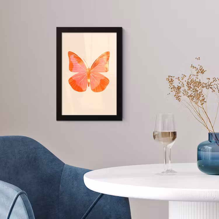 Vlinder - Minimalistisch - Roze fotolijst zwart zonder passe partout klein -sfeer4