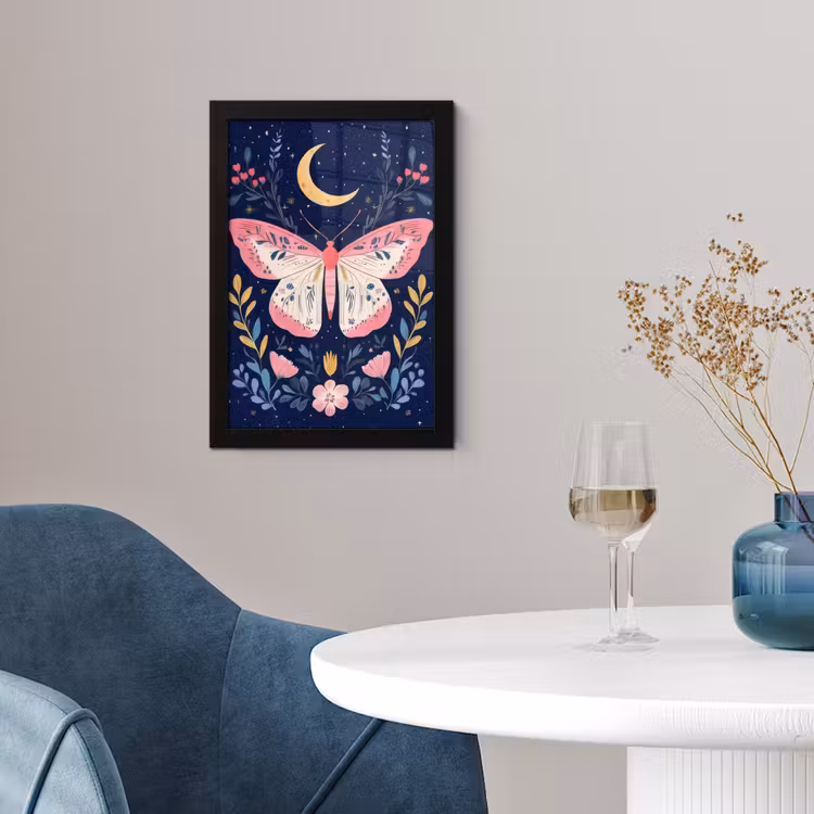 Vlinder - Maan - Bloemen - Sterrenhemel fotolijst zwart zonder passe partout klein -sfeer4