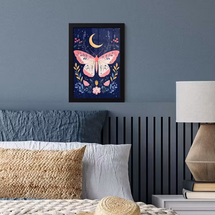 Vlinder - Maan - Bloemen - Sterrenhemel fotolijst zwart zonder passe partout klein -sfeer3