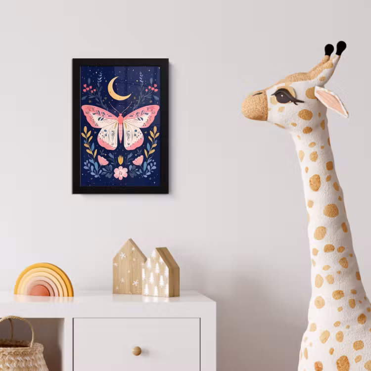 Vlinder - Maan - Bloemen - Sterrenhemel fotolijst zwart zonder passe partout klein -usfeer4_kinderkamer
