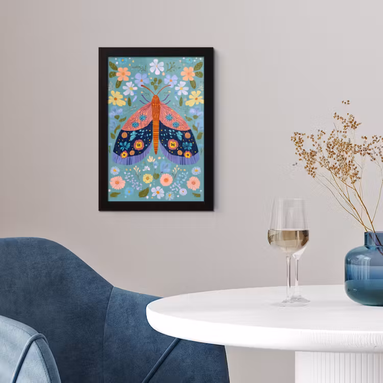 Vlinder - Sierlijk - Bloemen - Bladeren fotolijst zwart zonder passe partout klein -sfeer4