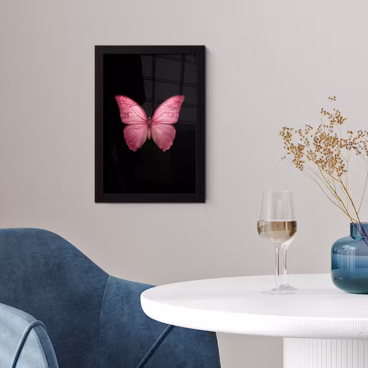 Vlinder - roze - Elegant fotolijst zwart zonder passe partout klein -sfeer4