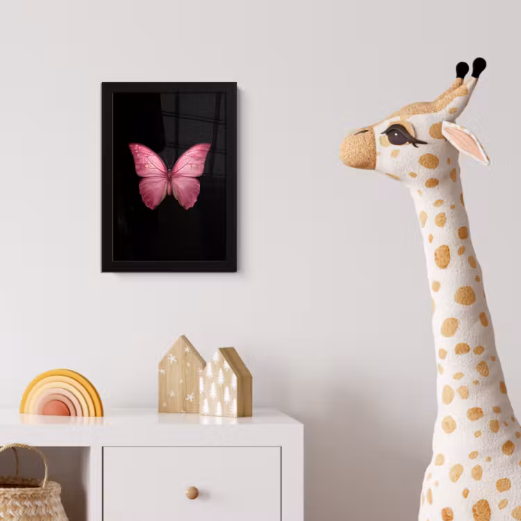 Vlinder - roze - Elegant fotolijst zwart zonder passe partout klein -usfeer4_kinderkamer