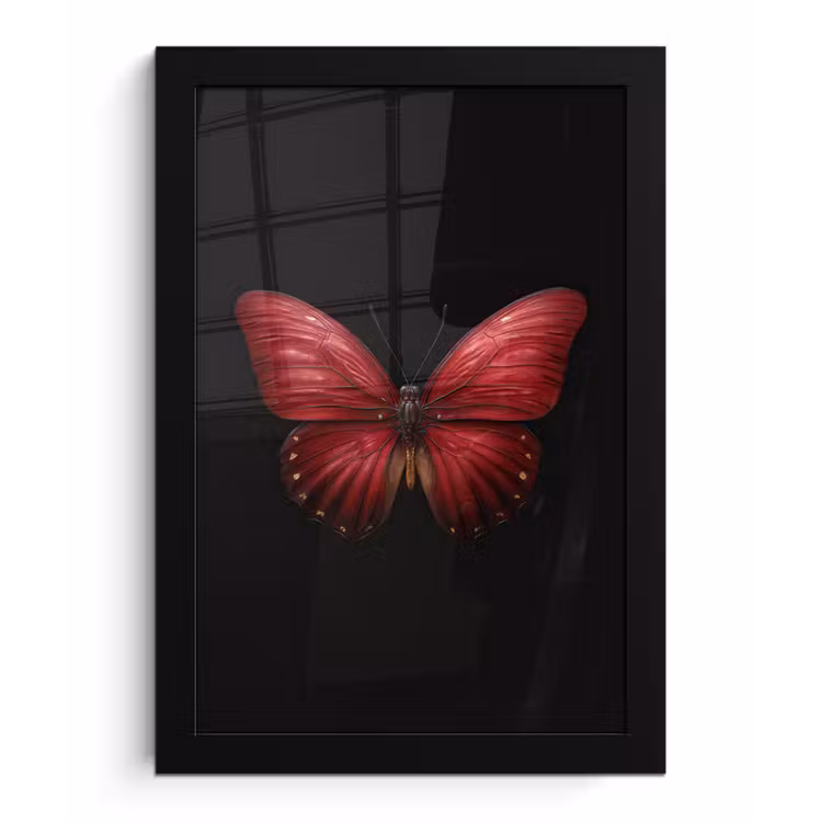 Vlinder - Rood - Minimalistisch fotolijst zwart zonder passe partout klein -3d