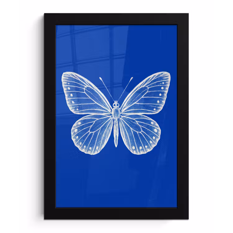 Vlinder - Wit - Getekend - Stippen fotolijst zwart zonder passe partout klein -3d