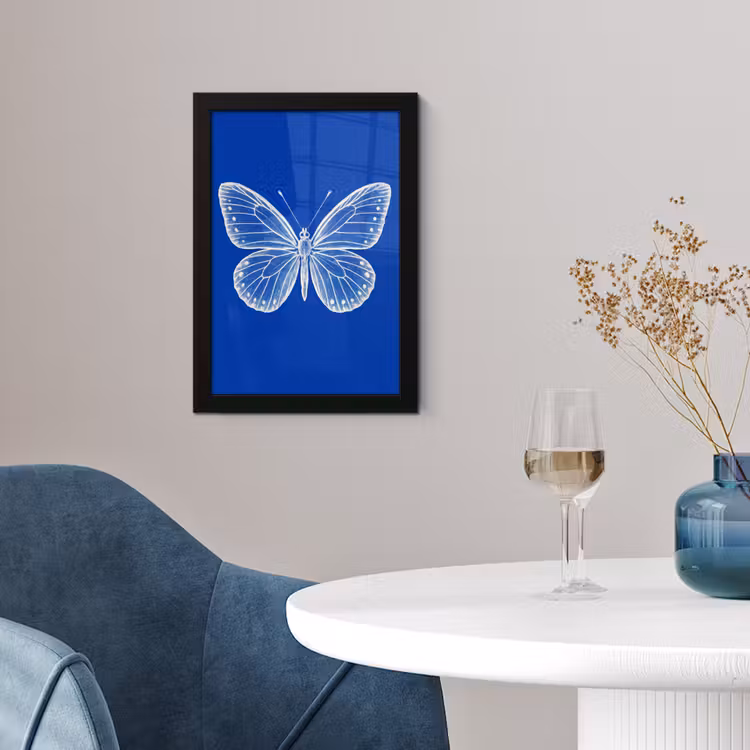 Vlinder - Wit - Getekend - Stippen fotolijst zwart zonder passe partout klein -sfeer4