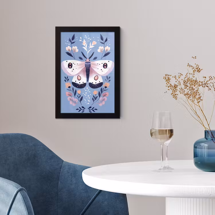 Vlinder - Vleugels - Stippen - Bloemen fotolijst zwart zonder passe partout klein -sfeer4