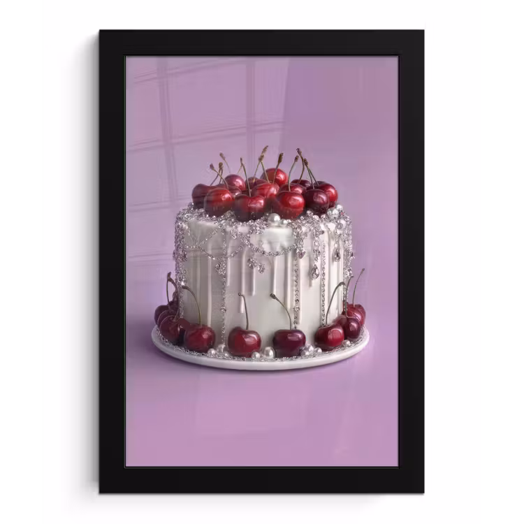 Taart - Kersen - Juwelen - Rood fotolijst zwart zonder passe partout klein -3d
