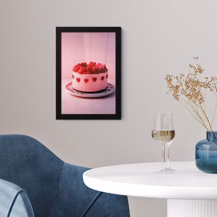 Taart - Hart - Roze fotolijst zwart zonder passe partout klein -sfeer4