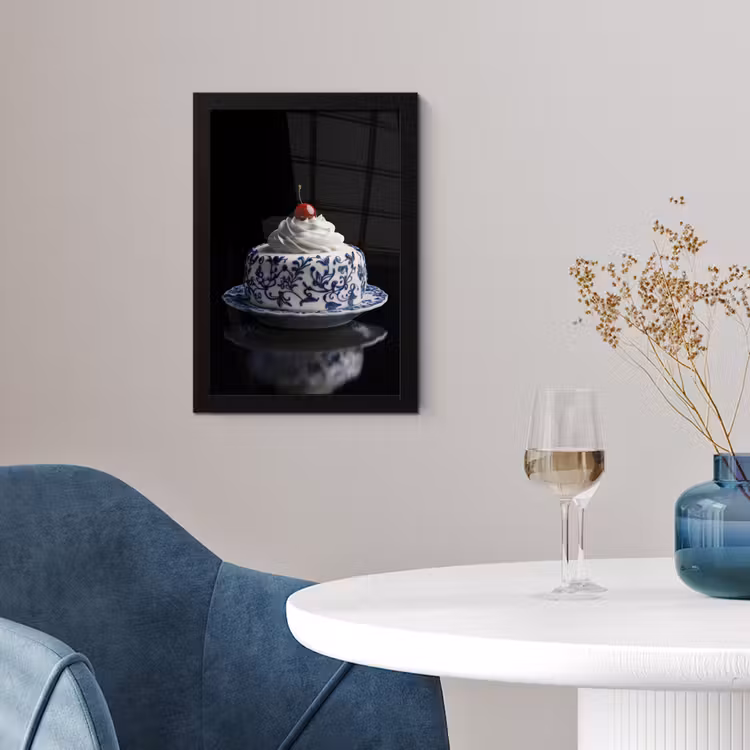 Taart - Slagroom - Kers - Bord - Delfts blauw fotolijst zwart zonder passe partout klein -sfeer4