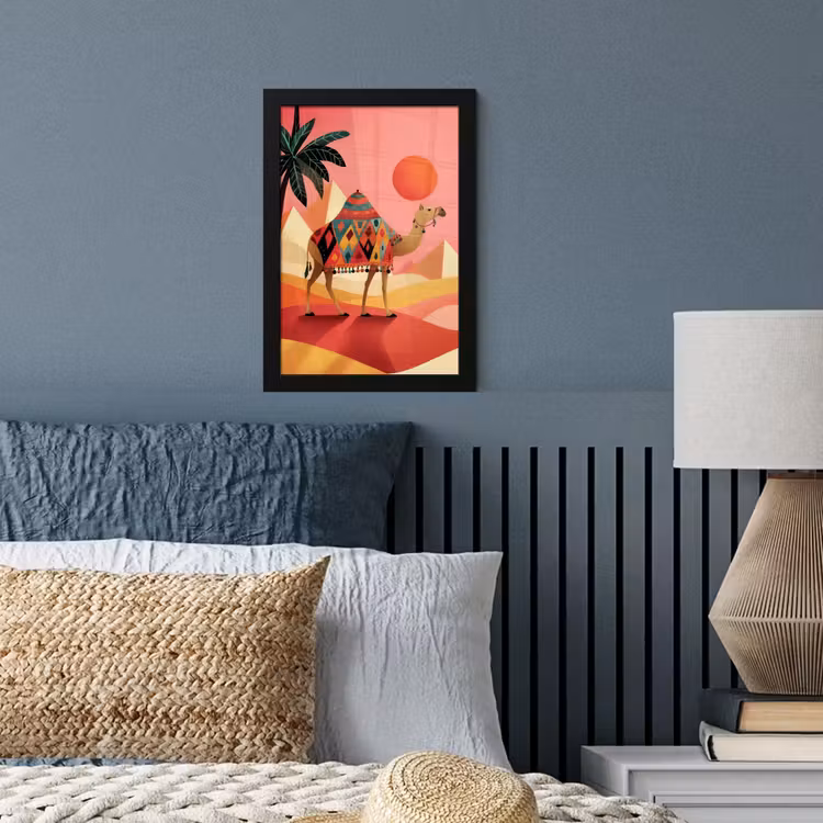 Kameel - Pyramides - Rode zon fotolijst zwart zonder passe partout klein -sfeer3
