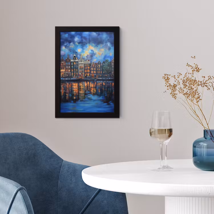 Grachten Amsterdam - Huizen - Stad - Kleurrijk fotolijst zwart zonder passe partout klein -sfeer4
