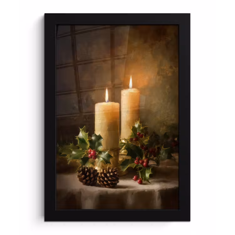 Kaarslicht - Kerst - Veelkleurig fotolijst zwart zonder passe partout klein -3d