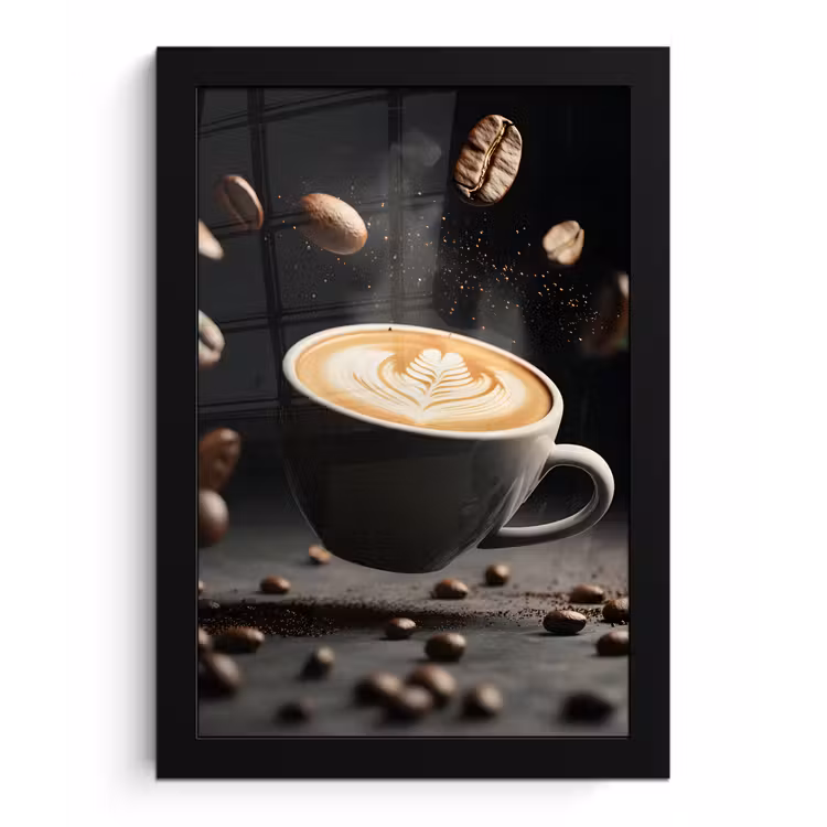 Cappuccino - Kop - Bonen - Bruin fotolijst zwart zonder passe partout klein -3d
