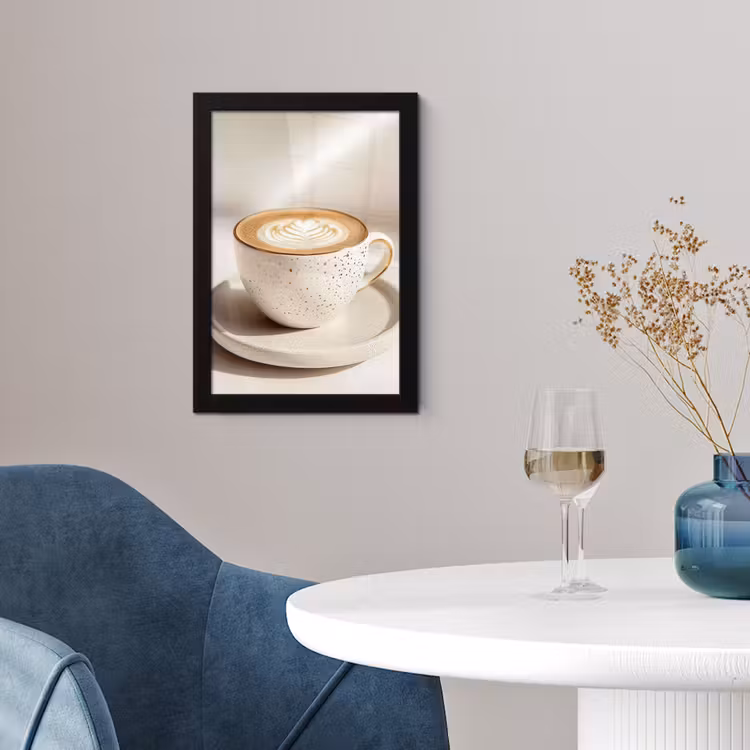 Cappuccino - Schuim - Schotel - Beige fotolijst zwart zonder passe partout klein -sfeer4