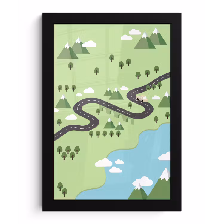 Auto - Bergweg - Natuur - Illustratie fotolijst zwart zonder passe partout klein -3d