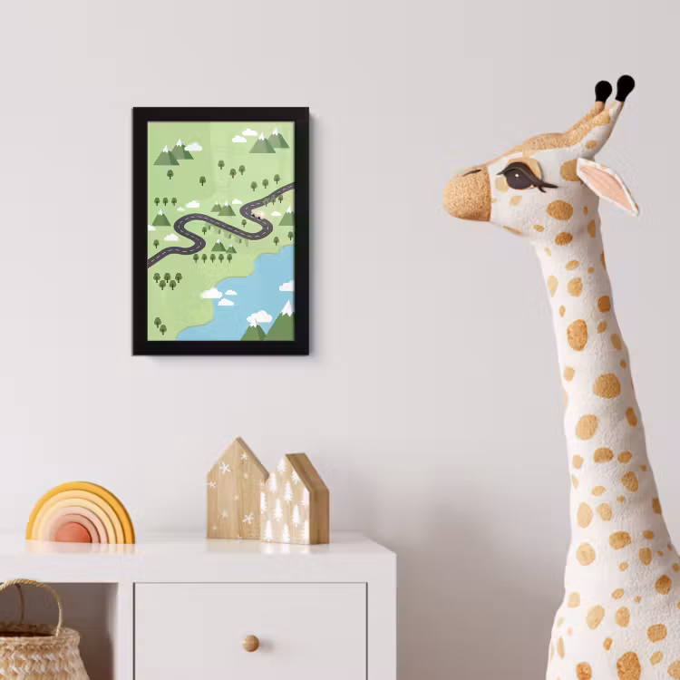 Auto - Bergweg - Natuur - Illustratie fotolijst zwart zonder passe partout klein -usfeer4_kinderkamer