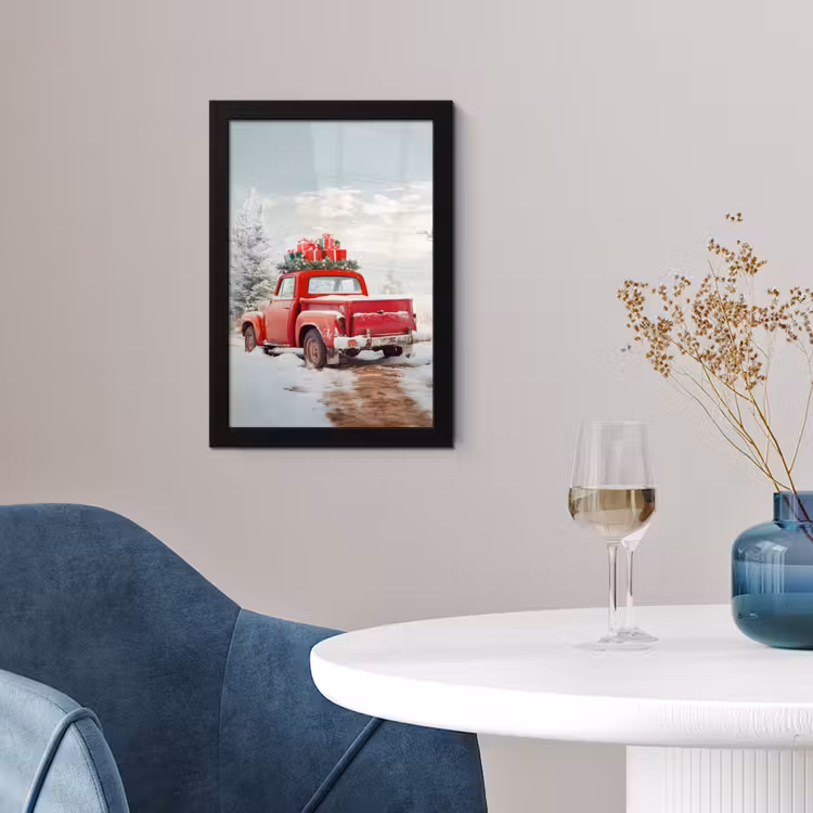 Auto - Rood - Cadeaus - Winter - Sneeuw - Kerst fotolijst zwart zonder passe partout klein -sfeer4