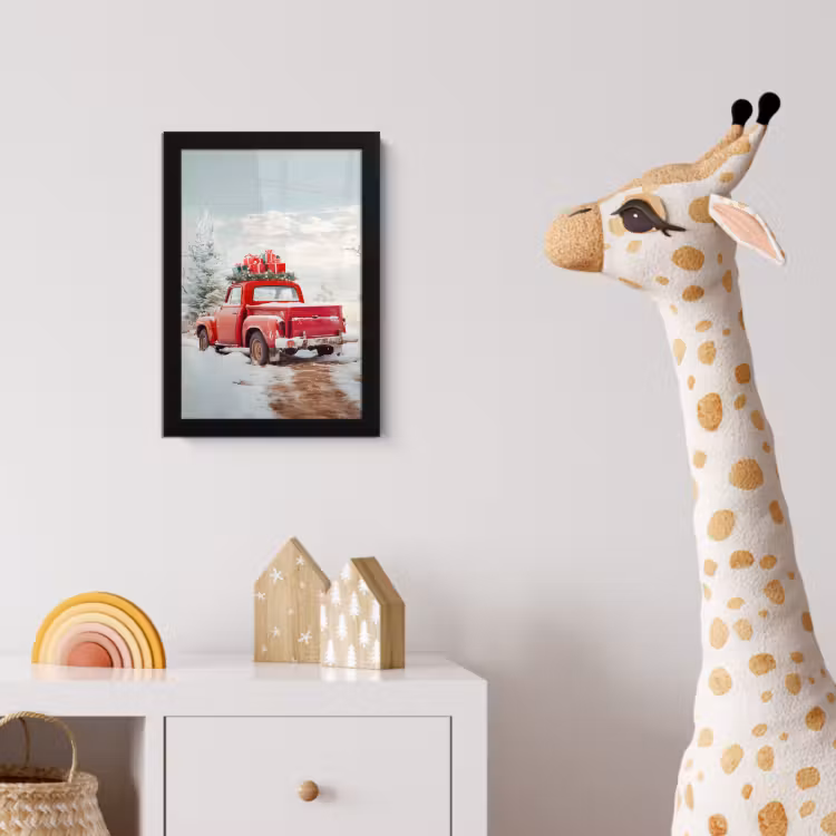 Auto - Rood - Cadeaus - Winter - Sneeuw - Kerst fotolijst zwart zonder passe partout klein -usfeer4_kinderkamer