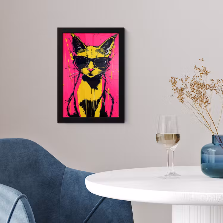 Kat - Art - Zonnebril - Roze fotolijst zwart zonder passe partout klein -sfeer4