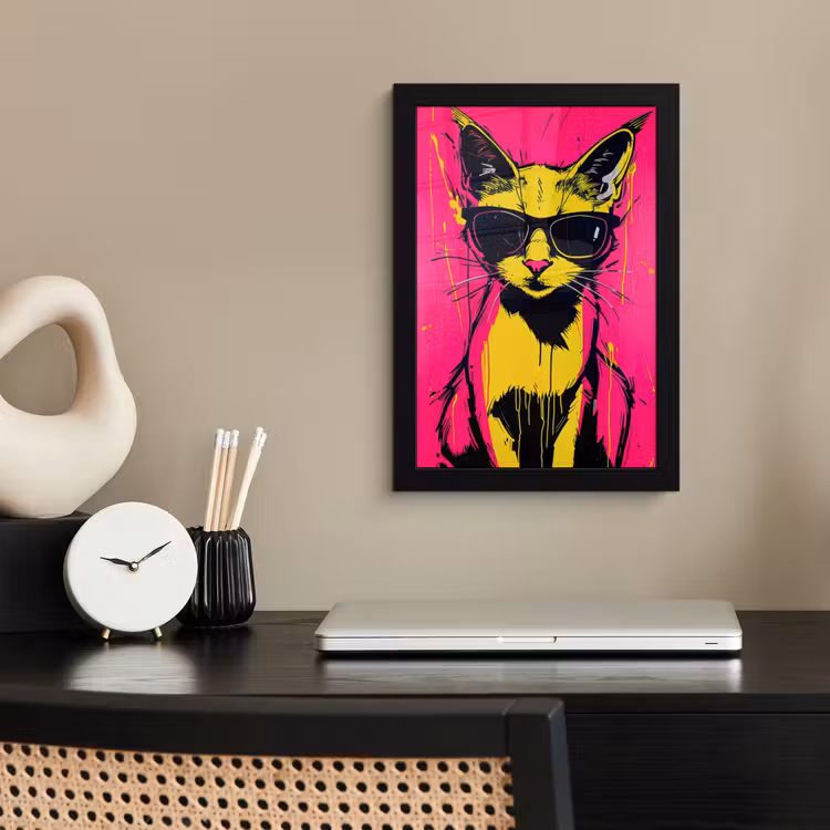 Kat - Art - Zonnebril - Roze fotolijst zwart zonder passe partout klein -sfeer1
