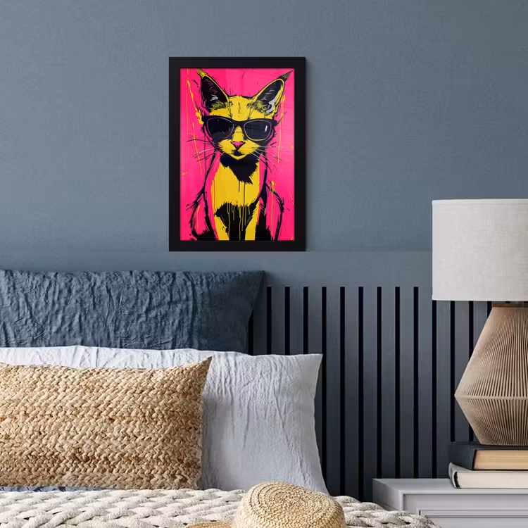 Kat - Art - Zonnebril - Roze fotolijst zwart zonder passe partout klein -sfeer3