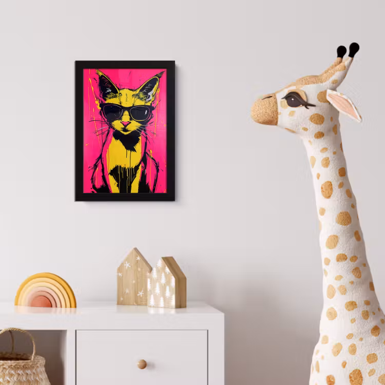 Kat - Art - Zonnebril - Roze fotolijst zwart zonder passe partout klein -usfeer4_kinderkamer