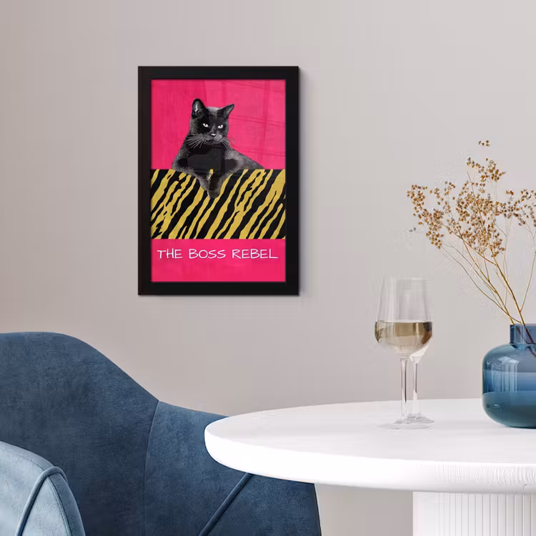 Kat - Baas - Roze - Tijgerprint fotolijst zwart zonder passe partout klein -sfeer4
