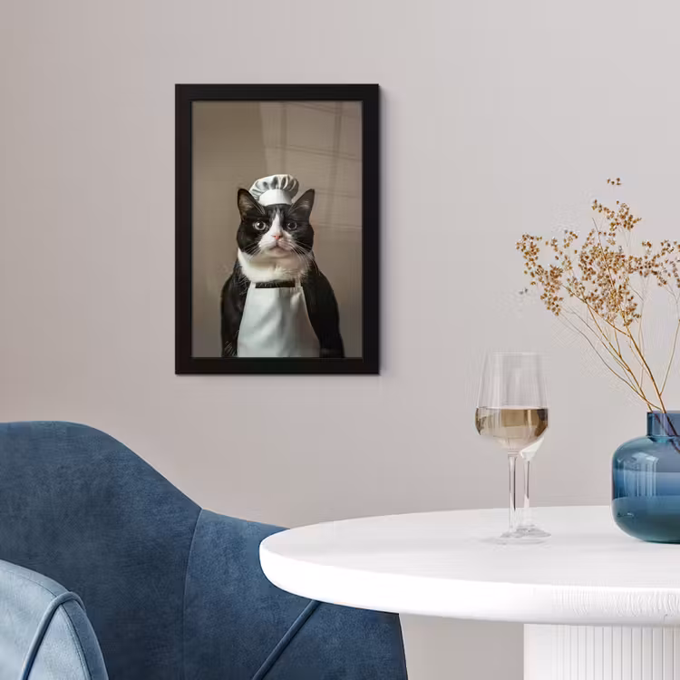 Kat - Kokskleding - Zwart - Wit fotolijst zwart zonder passe partout klein -sfeer4