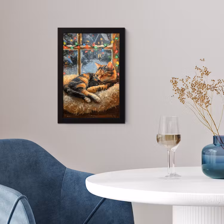 Kat - Kerst - Winter - Dier fotolijst zwart zonder passe partout klein -sfeer4