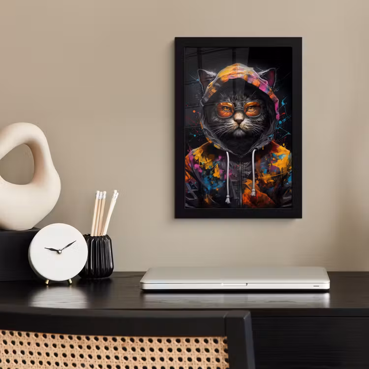 Kat - Jas - Graffiti - Bril - Zwart fotolijst zwart zonder passe partout klein -sfeer1