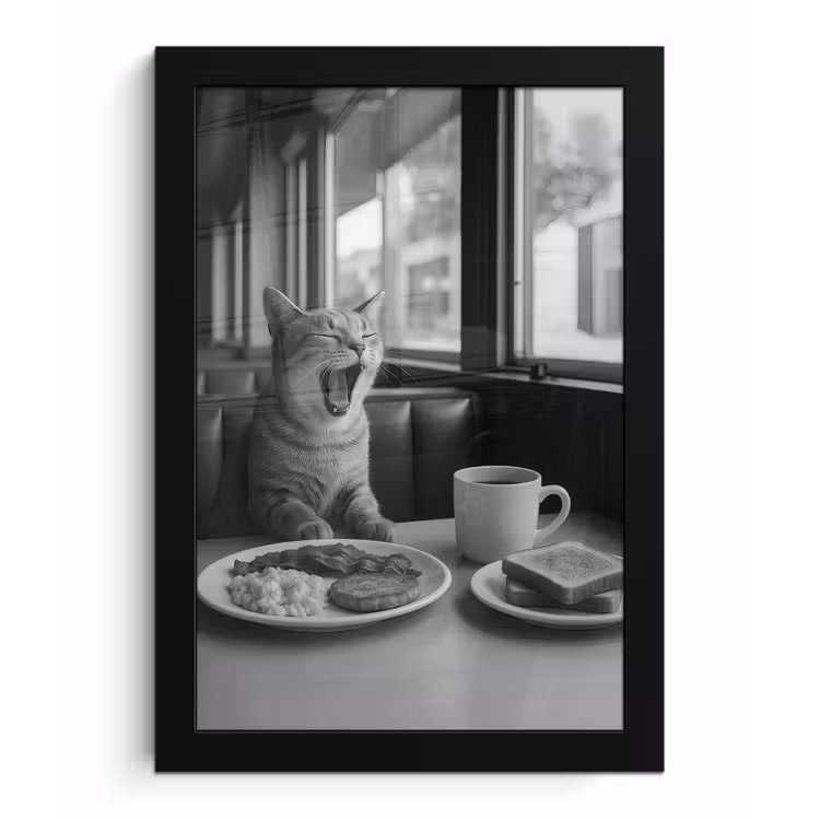 Kat - Koffie - Brood - Zwart fotolijst zwart zonder passe partout klein -3d