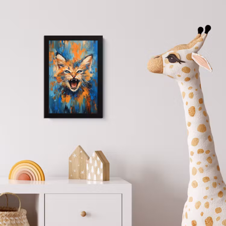 Kat - Kleurrijk - Oranje - Blauw fotolijst zwart zonder passe partout klein -usfeer4_kinderkamer