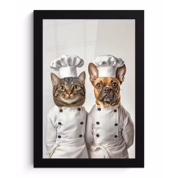 Kat - Hond - Kokskleding fotolijst zwart zonder passe partout klein -3d