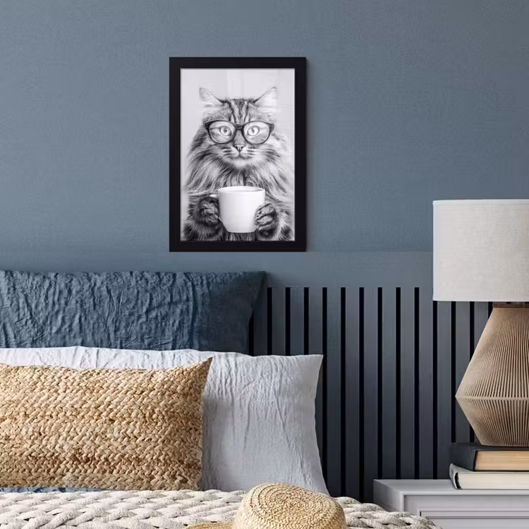 Kat - Bril - Mok - Pluizig fotolijst zwart zonder passe partout klein -sfeer3