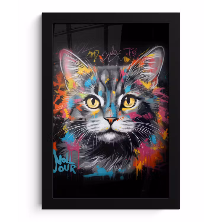 Kat - Graffiti - Dieren - Kleuren - Grijs fotolijst zwart zonder passe partout klein -3d
